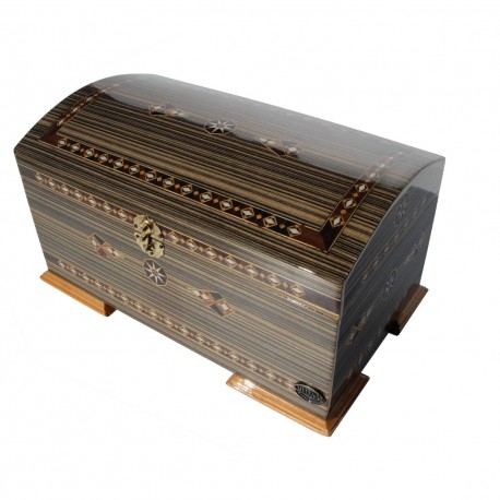 Coffret oriental en bois et marqueterie Hotep gris doublé velours