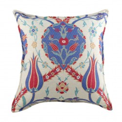 Coussin oriental fleuri Zalpa (bleu, rouge et blanc en coton)