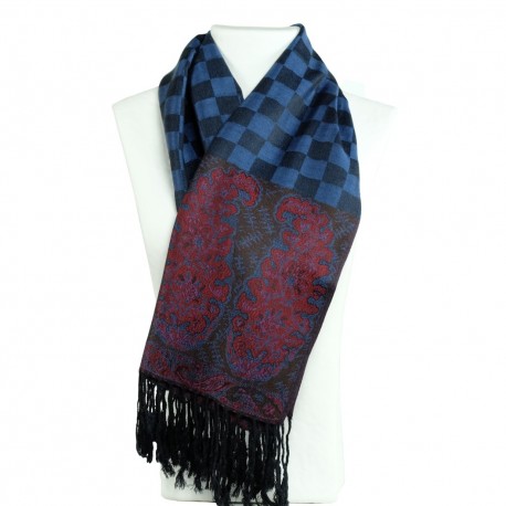 Foulard pashmina bleu marine Hayal, châle ethnique