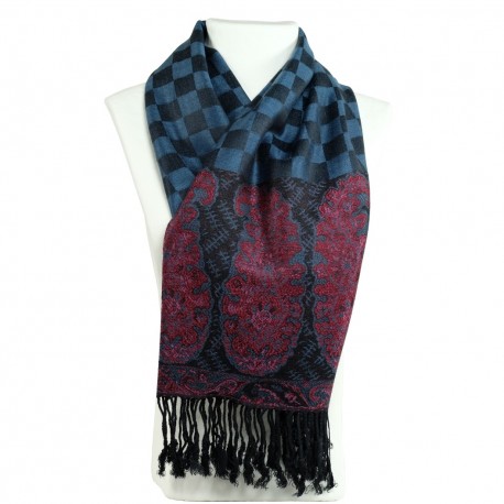 Foulard ethnique bleu gris Hayal, style bohème chic