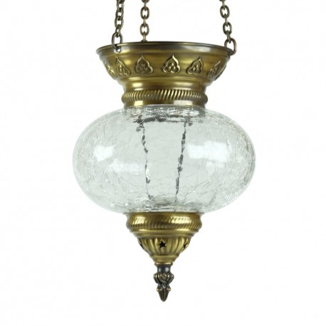 Lanterne orientale original Yarik en verre craquelé et laiton travaillé