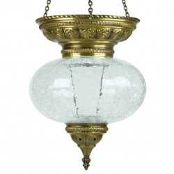 Luminaire oriental vintage Sawuri en laiton et verre soufflé craquelé