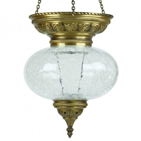 Luminaire oriental vintage Sawuri en laiton et verre soufflé craquelé