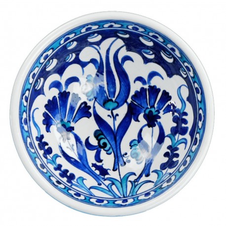 Vaisselle ethnique, Petit bol bleu fleuri Necla en porcelaine Iznik