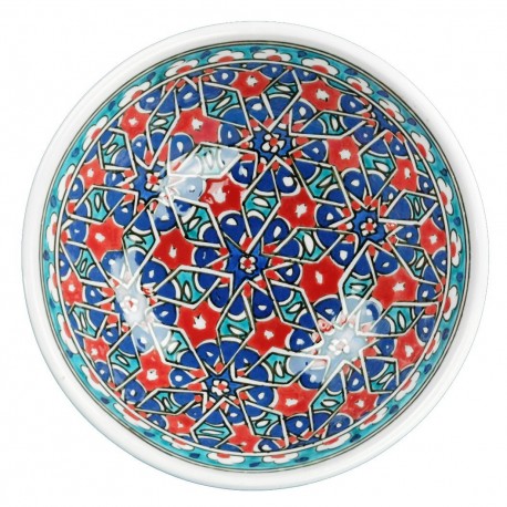 Décoration orientale, bol rouge et bleu Seldjouk 16cm, décor géométrique