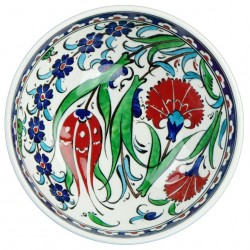 Bol ottoman Ceylan 16cm avec frise bleue et décor fleuri style Iznik