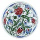 Vaisselle artisanale, Bol en faïence Iznik Ceylan avec fleurs bleues et rouges 