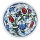 Vaisselle artisanale, Bol en faïence Iznik Ceylan avec fleurs bleues et rouges 