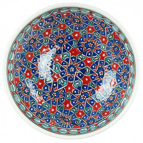 Bol au design géométrique bleu et rouge Seldjouk 20cm en faïence d'Iznik