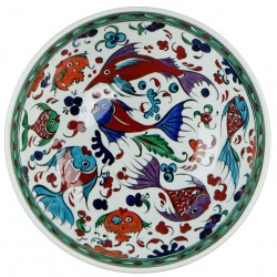 Vaisselle originale, Bol décoré de poissons Balik 25cm en céramique Iznik