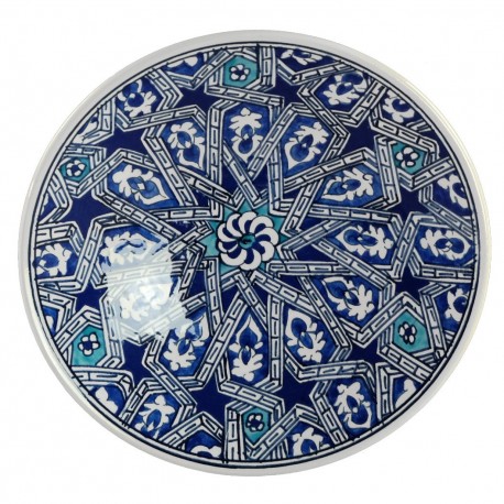 Vaisselle orientale, assiette en faïence Melis bleue 18cm au décor géométrique
