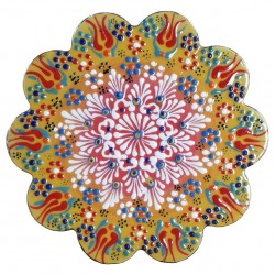 Dessous de plat oriental ottoman jaune Kuzey avec motifs floraux et géométriques (style Céramique en Relief)