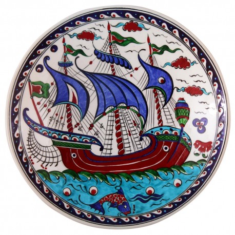 Assiette bateau déco Kalyon 30cm, céramique Iznik