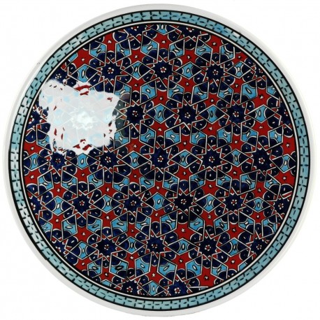 Plat oriental ottoman Seldjouk Rouge 30cm, décor géométrique