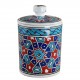 Pot à épices oriental Seldjouk 10cm, décor géométrique bleu et rouge