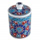 Pot à épices oriental Seldjouk 10cm, décor géométrique bleu et rouge