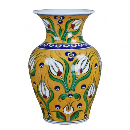 Vase rtisanal, vase jaune Derya 20cm en porcelaine orientale