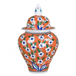 Pot orange Vichné 15cm, décoration artisanale