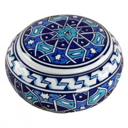 Boîte bleue orientale Seldjouk 12cm, céramique motifs géométriques