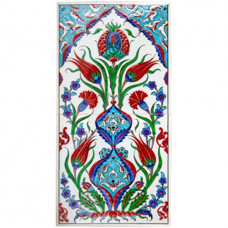 2 Carreaux Ceylan en faïence d'Iznik avec motifs floraux