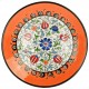 Assiette orange artisanale Kiraz 18cm en céramique orientale décorée de fleurs ottomanes