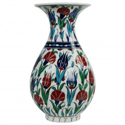 Vase Iznik décoratif fleuri Ceylan 30cm (blanc, vert, rouge, bleu)