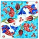 Carreau turquoise en faïence Balik 20x20 décoré de poissons (céramique de style Iznik)