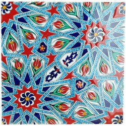 Carreau oriental ottoman Melis 20x20 avec motifs géométriques (style Iznik)
