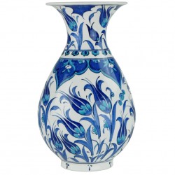 Vase bleu en céramique ottomane Necla 25cm, décor fleuri Iznik