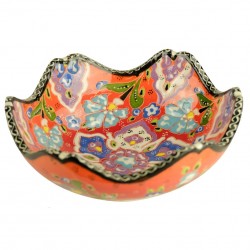 Bol oriental orange Nalan 15cm à bord chantourné et décor floral