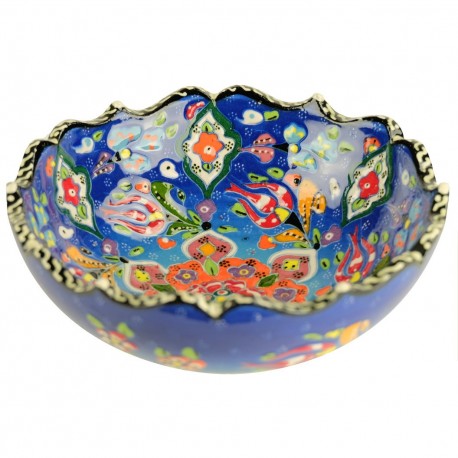 Idée cadeau original, bol ethnique bleu Nalan 15cm, décor fleuri