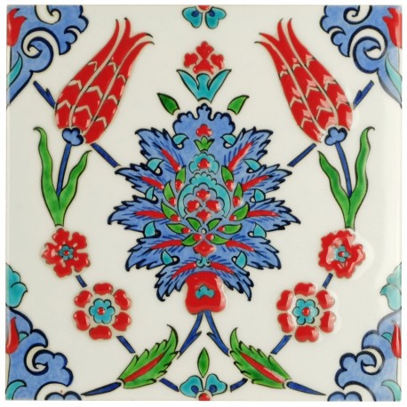 Carreau Iznik Lalé 20x20, artisanat d'art ottoman turc