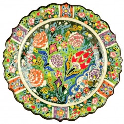 Assiette turque en céramique Deniz verte 25cm décorée de fleurs colorées