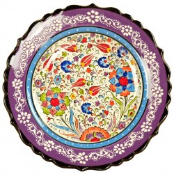 Assiette murale violette Elmas 25cm avec frise blanche