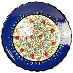 Assiette ethnique ottomane Elmas Bleu nuit 25cm avec motifs fleuris et bords chantournés