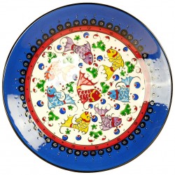 Assiette déco bleue Elmas 25cm avec poissons