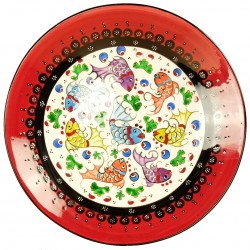 Assiette poisson orientale Elmas Rouge 25cm, céramique artisanale