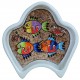 Vaisselle ethnique, plateau et ramequins apéritif Balik brun décorés de poissons colorés