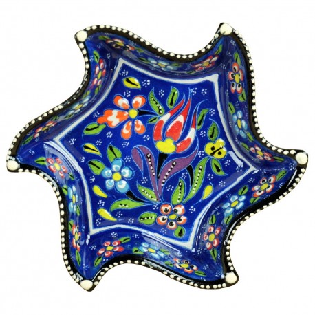 Bol bleu en lune et en étoile Tezel Bleu, poterie turque décorée de fleurs