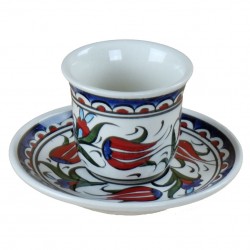 2 Tasses fleuries orientales Lalé sans anse avec motifs floraux (style Iznik)