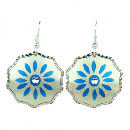 Boucles d'oreilles artisanales bleues en cuivre Saeedeh