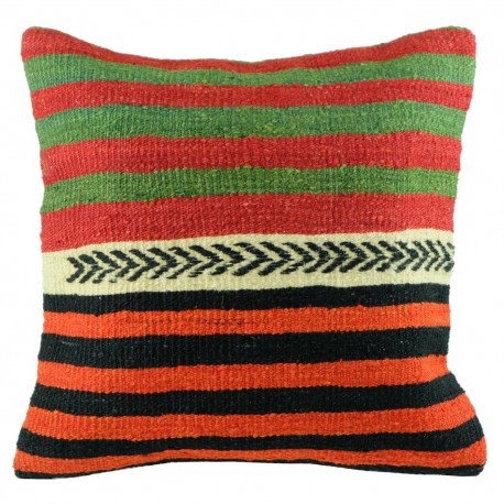 Coussin kilim ethnique rouge, vert et noir Kolon B027