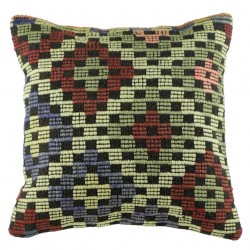 Coussin kilim vintage Kolon B037 décoré de losanges aux couleurs pastel