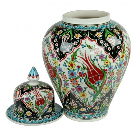 Jarre décorative artisanale Tourada 40cm avec motifs floraux (céramique ottomane Iznik)