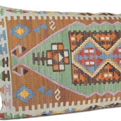 Grand coussin décoratif en kilim marron et vert 100x60 Sinope