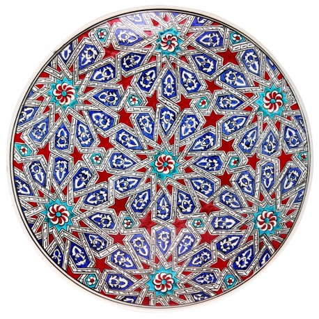 Vaisselle orientale, Plat en céramique Melis Rouge 30cm avec motifs géométrique