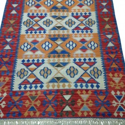 Tapis Kilim Oriental en Laine Artisanal Rouge K11