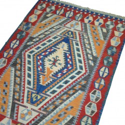 tapis de salon en kilim oriental décor rouge et beige K15