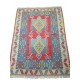 Tapis Bleu Pastel et Rouge, Kilim Turc Rectangulaire S23