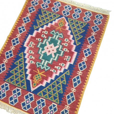 Petit Tapis Kurde Rouge et Bleu C34 par KaravaneSerail